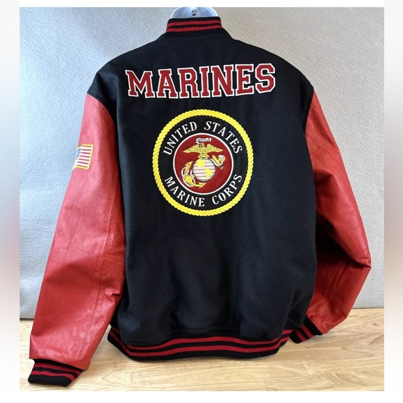 USMC United States Marine Corps Semper Fi Leather Varsity Bomber Jacket Size 2XL - Picture 4 of 12